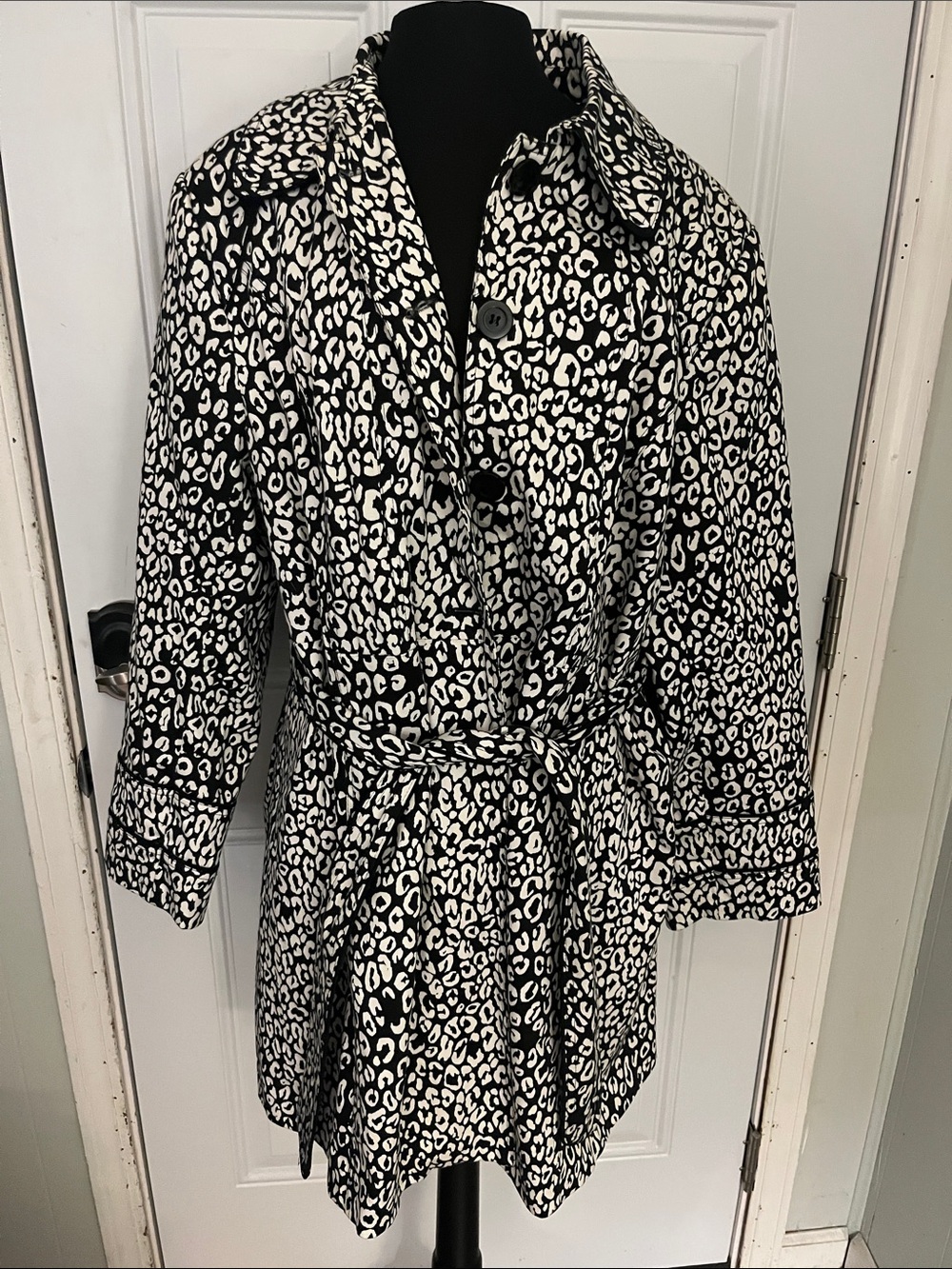 Lane Bryant Black and White Leopard Print Trench Coat